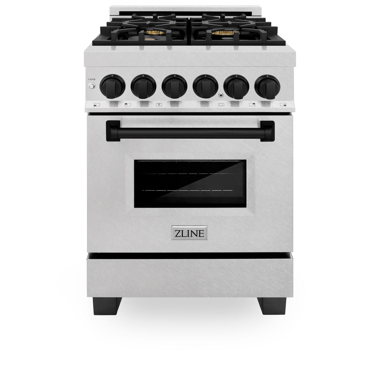 ZLINE Autograph Edition 24" 2.8 cu ft Dual Fuel Range with Gas Stove and Electric Oven in Fingerprint Resistant Stainless Steel with Matte Black Accents (RASZ-SN-24-MB)