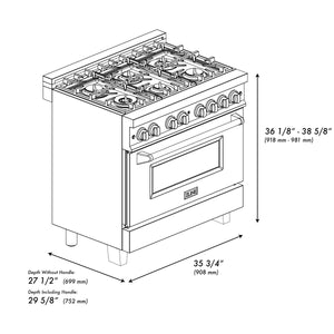 ZLINE Autograph Edition 36" 4.6 cu ft Dual Fuel Range with Gas Stove and Electric Oven in Fingerprint Resistant Stainless Steel with Gold Accents (RASZ-SN-36-G)