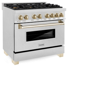 ZLINE Autograph Edition 36" 4.6 cu ft Dual Fuel Range with Gas Stove and Electric Oven in Fingerprint Resistant Stainless Steel with Gold Accents (RASZ-SN-36-G)