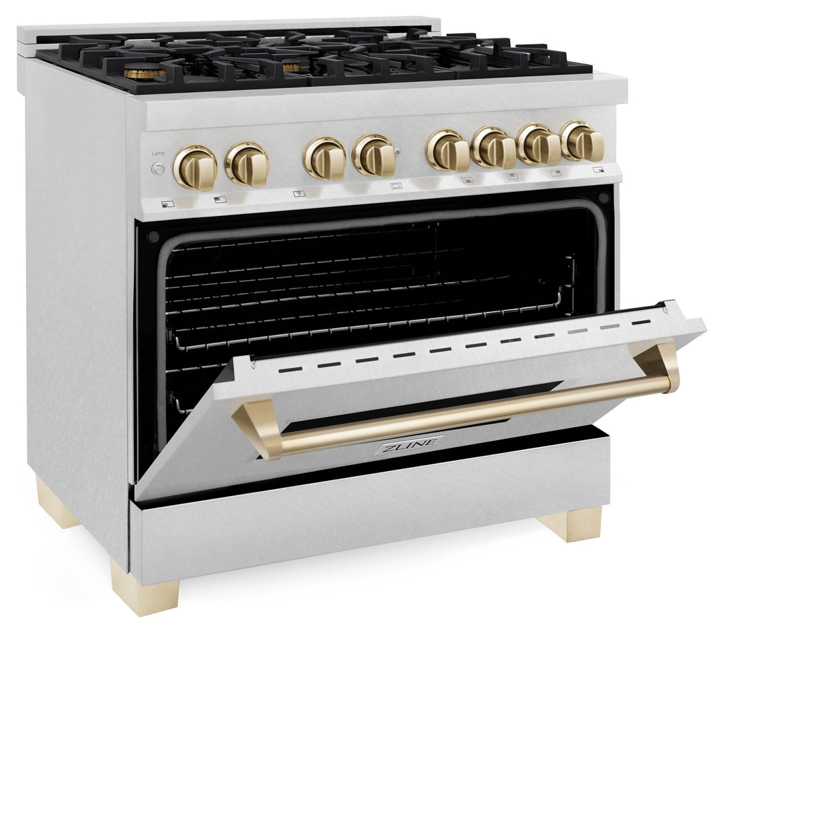 ZLINE Autograph Edition 36" 4.6 cu ft Dual Fuel Range with Gas Stove and Electric Oven in Fingerprint Resistant Stainless Steel with Gold Accents (RASZ-SN-36-G)