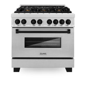 ZLINE Autograph Edition 36" 4.6 cu ft Dual Fuel Range with Gas Stove and Electric Oven in Fingerprint Resistant Stainless Steel with Matte Black Accents (RASZ-SN-36-MB)