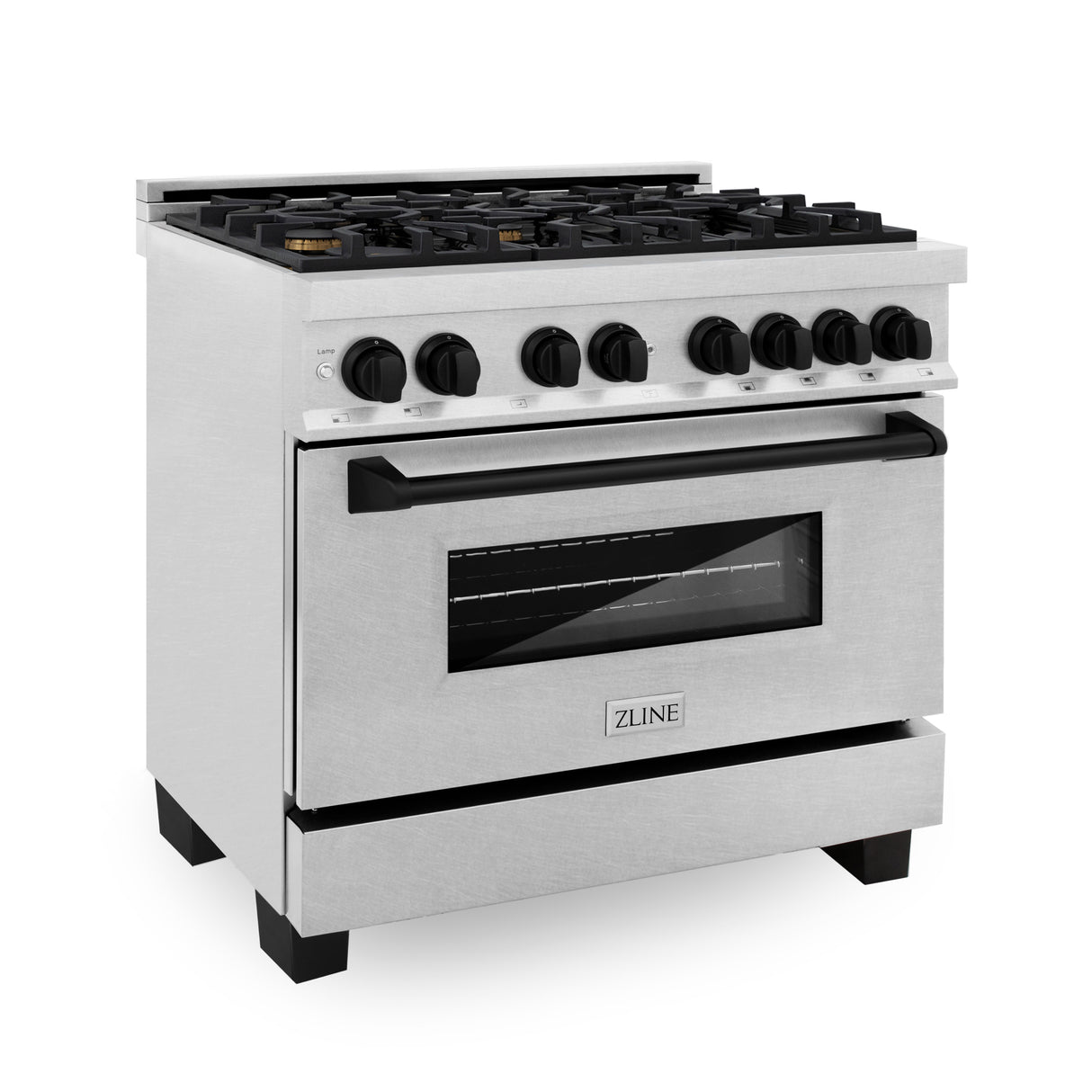 ZLINE Autograph Edition 36" 4.6 cu ft Dual Fuel Range with Gas Stove and Electric Oven in Fingerprint Resistant Stainless Steel with Matte Black Accents (RASZ-SN-36-MB)