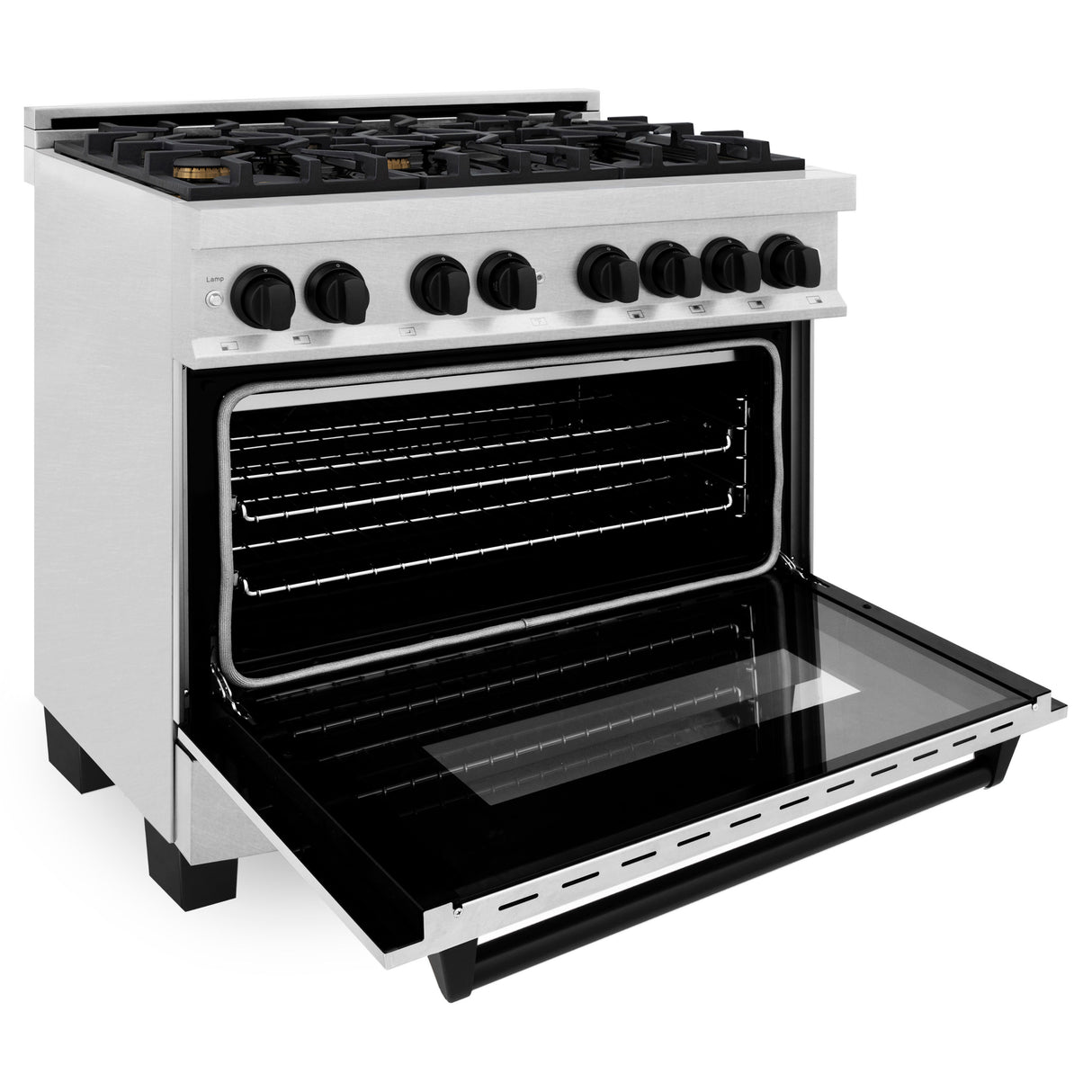 ZLINE Autograph Edition 36" 4.6 cu ft Dual Fuel Range with Gas Stove and Electric Oven in Fingerprint Resistant Stainless Steel with Matte Black Accents (RASZ-SN-36-MB)