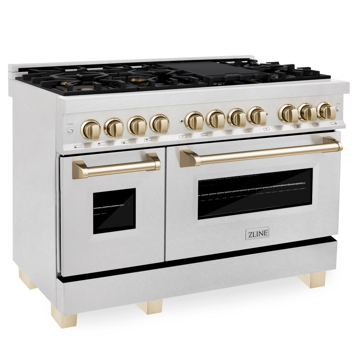 ZLINE Autograph Edition 48" 6.0 cu ft Dual Fuel Range with Gas Stove and Electric Oven in Fingerprint Resistant Stainless Steel with Gold Accents (RASZ-SN-48-G)