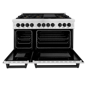 ZLINE Autograph Edition 48" 6.0 cu ft Dual Fuel Range with Gas Stove and Electric Oven in Fingerprint Resistant Stainless Steel with Matte Black Accents (RASZ-SN-48-MB)