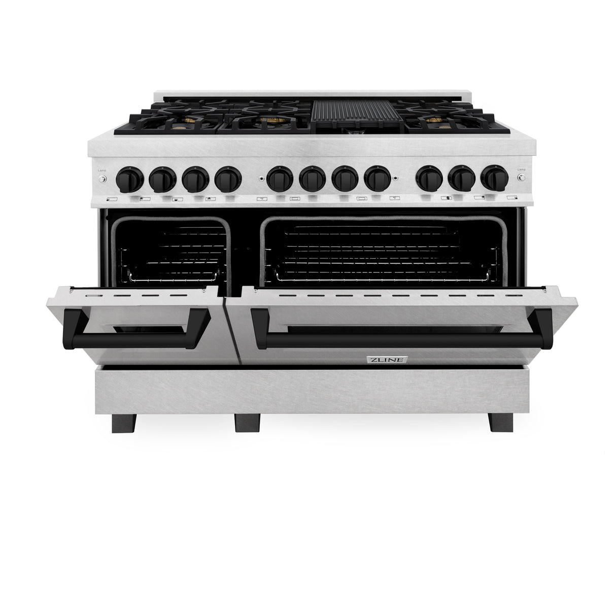 ZLINE Autograph Edition 48" 6.0 cu ft Dual Fuel Range with Gas Stove and Electric Oven in Fingerprint Resistant Stainless Steel with Matte Black Accents (RASZ-SN-48-MB)