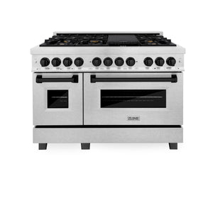 ZLINE Autograph Edition 48" 6.0 cu ft Dual Fuel Range with Gas Stove and Electric Oven in Fingerprint Resistant Stainless Steel with Matte Black Accents (RASZ-SN-48-MB)