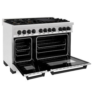 ZLINE Autograph Edition 48" 6.0 cu ft Dual Fuel Range with Gas Stove and Electric Oven in Fingerprint Resistant Stainless Steel with Matte Black Accents (RASZ-SN-48-MB)