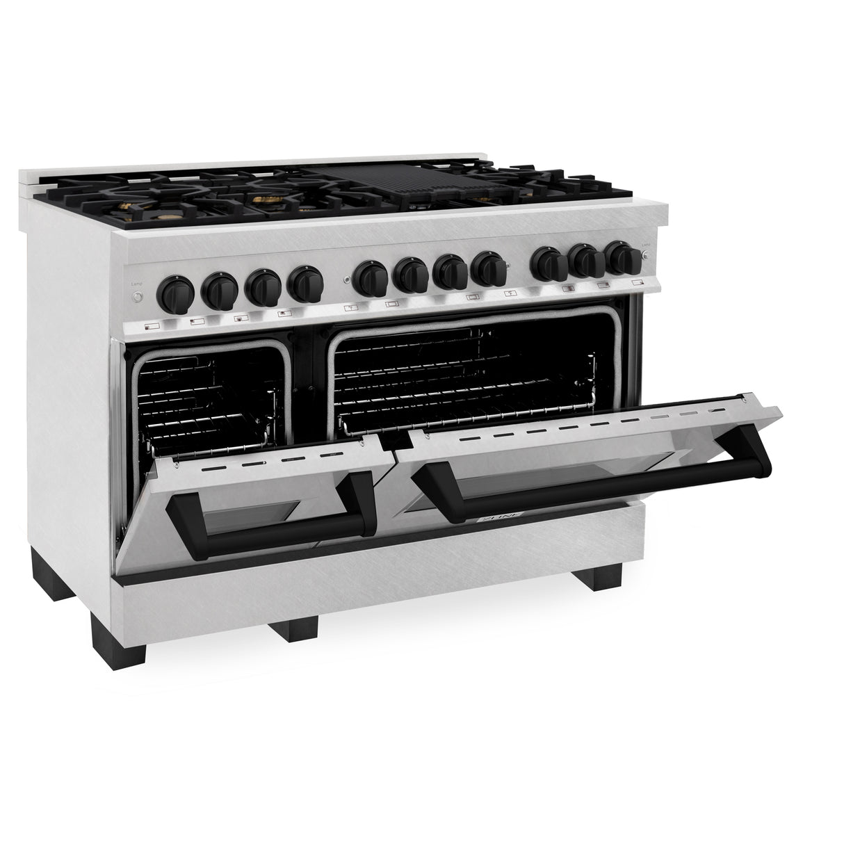 ZLINE Autograph Edition 48" 6.0 cu ft Dual Fuel Range with Gas Stove and Electric Oven in Fingerprint Resistant Stainless Steel with Matte Black Accents (RASZ-SN-48-MB)