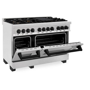 ZLINE Autograph Edition 48" 6.0 cu ft Dual Fuel Range with Gas Stove and Electric Oven in Fingerprint Resistant Stainless Steel with Matte Black Accents (RASZ-SN-48-MB)