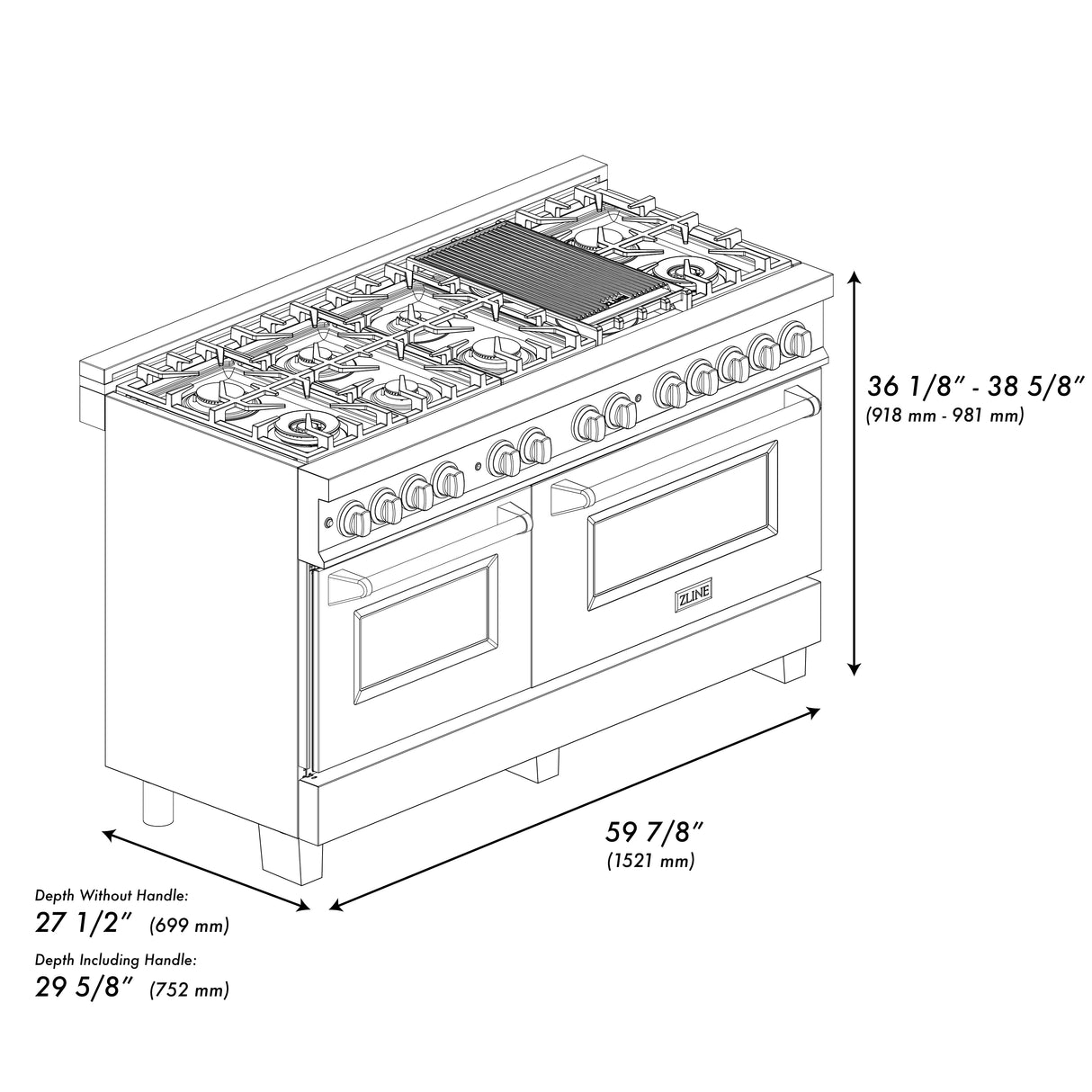 ZLINE Autograph Edition 60" 7.4 cu ft Dual Fuel Range with Gas Stove and Electric Oven in DuraSnow Stainless Steel with Champagne Bronze Accents (RASZ-SN-60-CB)