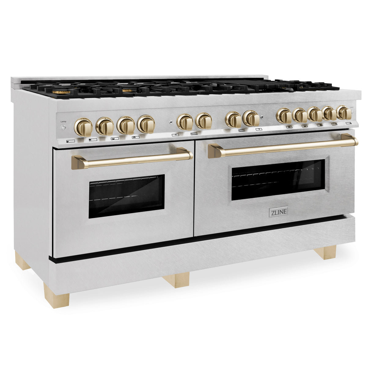 ZLINE Autograph Edition 60" 7.4 cu ft Dual Fuel Range with Gas Stove and Electric Oven in DuraSnow Stainless Steel with Gold Accents (RASZ-SN-60-G)