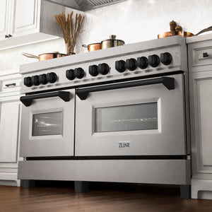 ZLINE Autograph Edition 60" 7.4 cu ft Dual Fuel Range with Gas Stove and Electric Oven in DuraSnow Stainless Steel with Matte Black Accents (RASZ-SN-60-MB)