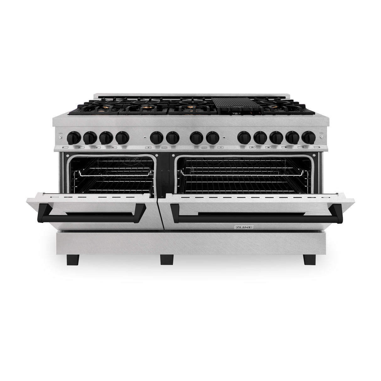 ZLINE Autograph Edition 60" 7.4 cu ft Dual Fuel Range with Gas Stove and Electric Oven in DuraSnow Stainless Steel with Matte Black Accents (RASZ-SN-60-MB)