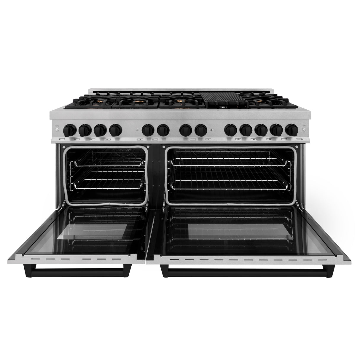 ZLINE Autograph Edition 60" 7.4 cu ft Dual Fuel Range with Gas Stove and Electric Oven in DuraSnow Stainless Steel with Matte Black Accents (RASZ-SN-60-MB)