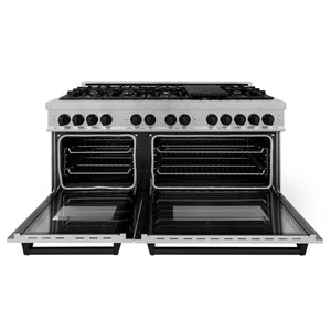 ZLINE Autograph Edition 60" 7.4 cu ft Dual Fuel Range with Gas Stove and Electric Oven in DuraSnow Stainless Steel with Matte Black Accents (RASZ-SN-60-MB)