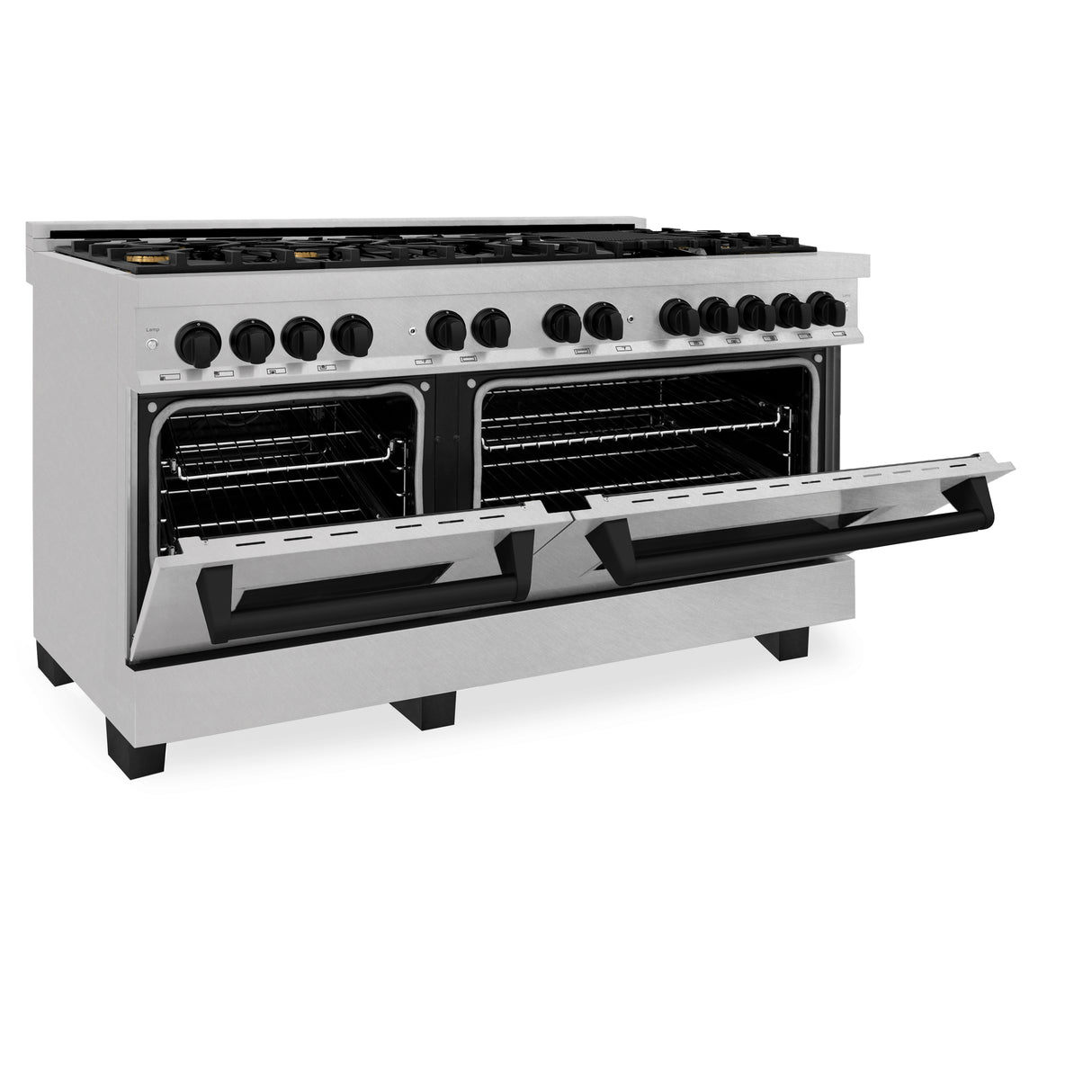 ZLINE Autograph Edition 60" 7.4 cu ft Dual Fuel Range with Gas Stove and Electric Oven in DuraSnow Stainless Steel with Matte Black Accents (RASZ-SN-60-MB)