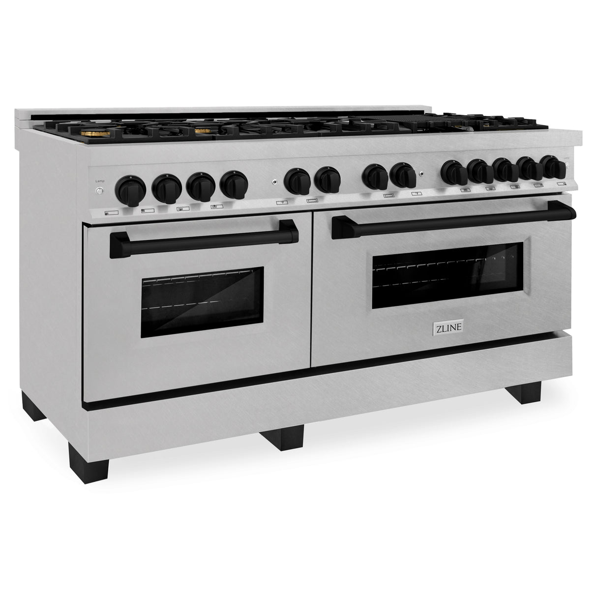 ZLINE Autograph Edition 60" 7.4 cu ft Dual Fuel Range with Gas Stove and Electric Oven in DuraSnow Stainless Steel with Matte Black Accents (RASZ-SN-60-MB)