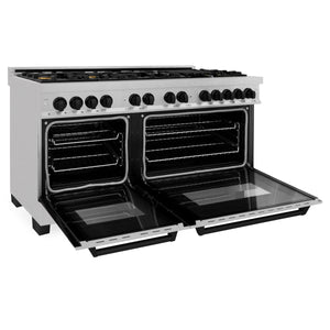 ZLINE Autograph Edition 60" 7.4 cu ft Dual Fuel Range with Gas Stove and Electric Oven in DuraSnow Stainless Steel with Matte Black Accents (RASZ-SN-60-MB)