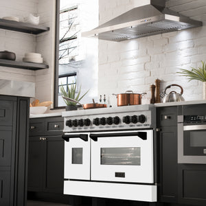 ZLINE Autograph Edition 48" 6.0 cu ft Dual Fuel Range with Gas Stove and Electric Oven in Fingerprint Resistant Stainless Steel with White Matte Door and Matte Black Accents (RASZ-WM-48-MB)