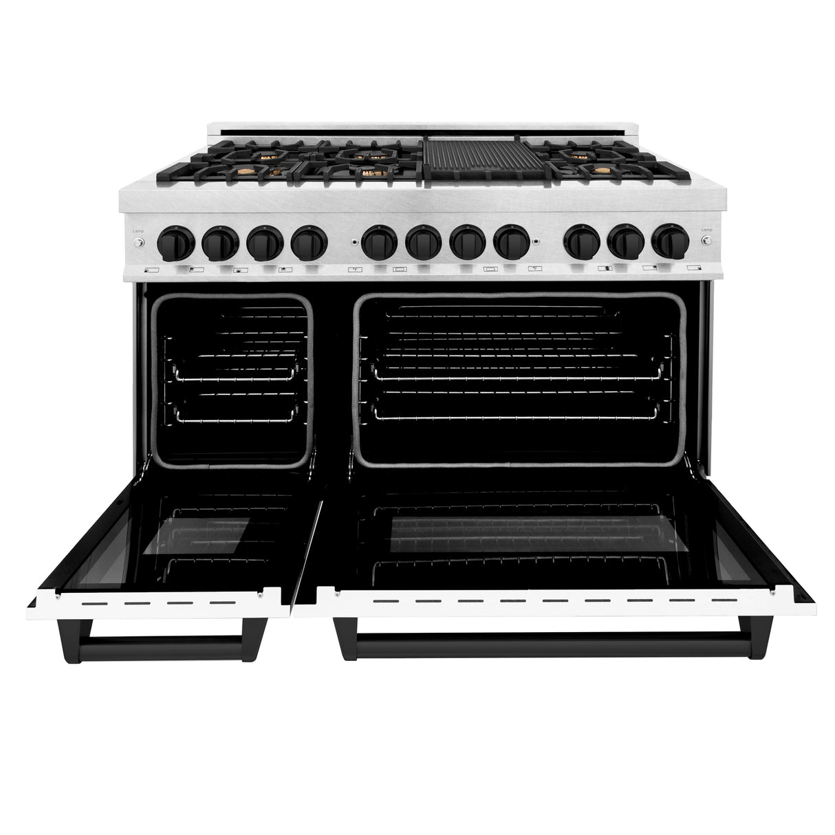 ZLINE Autograph Edition 48" 6.0 cu ft Dual Fuel Range with Gas Stove and Electric Oven in Fingerprint Resistant Stainless Steel with White Matte Door and Matte Black Accents (RASZ-WM-48-MB)