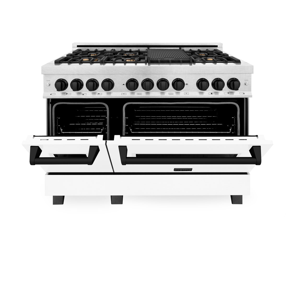 ZLINE Autograph Edition 48" 6.0 cu ft Dual Fuel Range with Gas Stove and Electric Oven in Fingerprint Resistant Stainless Steel with White Matte Door and Matte Black Accents (RASZ-WM-48-MB)