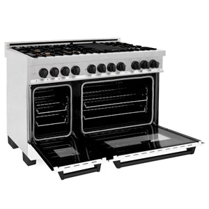 ZLINE Autograph Edition 48" 6.0 cu ft Dual Fuel Range with Gas Stove and Electric Oven in Fingerprint Resistant Stainless Steel with White Matte Door and Matte Black Accents (RASZ-WM-48-MB)