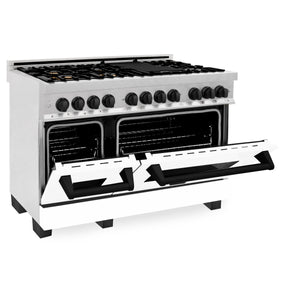 ZLINE Autograph Edition 48" 6.0 cu ft Dual Fuel Range with Gas Stove and Electric Oven in Fingerprint Resistant Stainless Steel with White Matte Door and Matte Black Accents (RASZ-WM-48-MB)