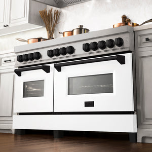 ZLINE Autograph Edition 60" 7.4 cu ft Dual Fuel Range with Gas Stove and Electric Oven in Fingerprint Resistant Stainless Steel with White Matte Door and Matte Black Accents (RASZ-WM-60-MB)