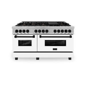 ZLINE Autograph Edition 60" 7.4 cu ft Dual Fuel Range with Gas Stove and Electric Oven in Fingerprint Resistant Stainless Steel with White Matte Door and Matte Black Accents (RASZ-WM-60-MB)