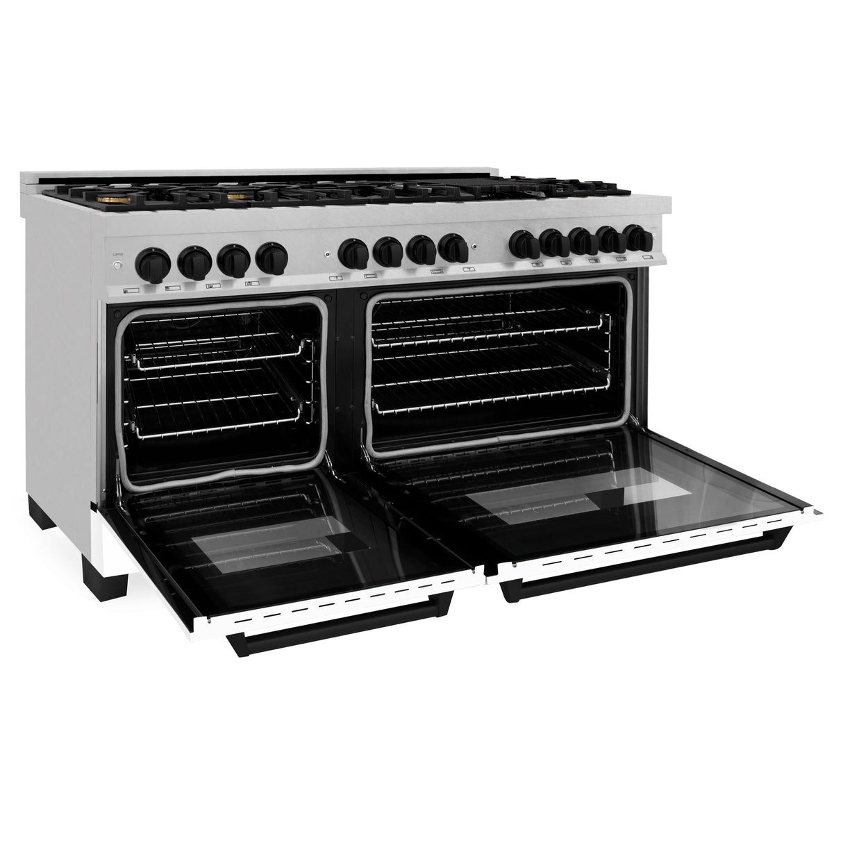 ZLINE Autograph Edition 60" 7.4 cu ft Dual Fuel Range with Gas Stove and Electric Oven in Fingerprint Resistant Stainless Steel with White Matte Door and Matte Black Accents (RASZ-WM-60-MB)