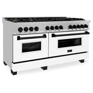 ZLINE Autograph Edition 60" 7.4 cu ft Dual Fuel Range with Gas Stove and Electric Oven in Fingerprint Resistant Stainless Steel with White Matte Door and Matte Black Accents (RASZ-WM-60-MB)