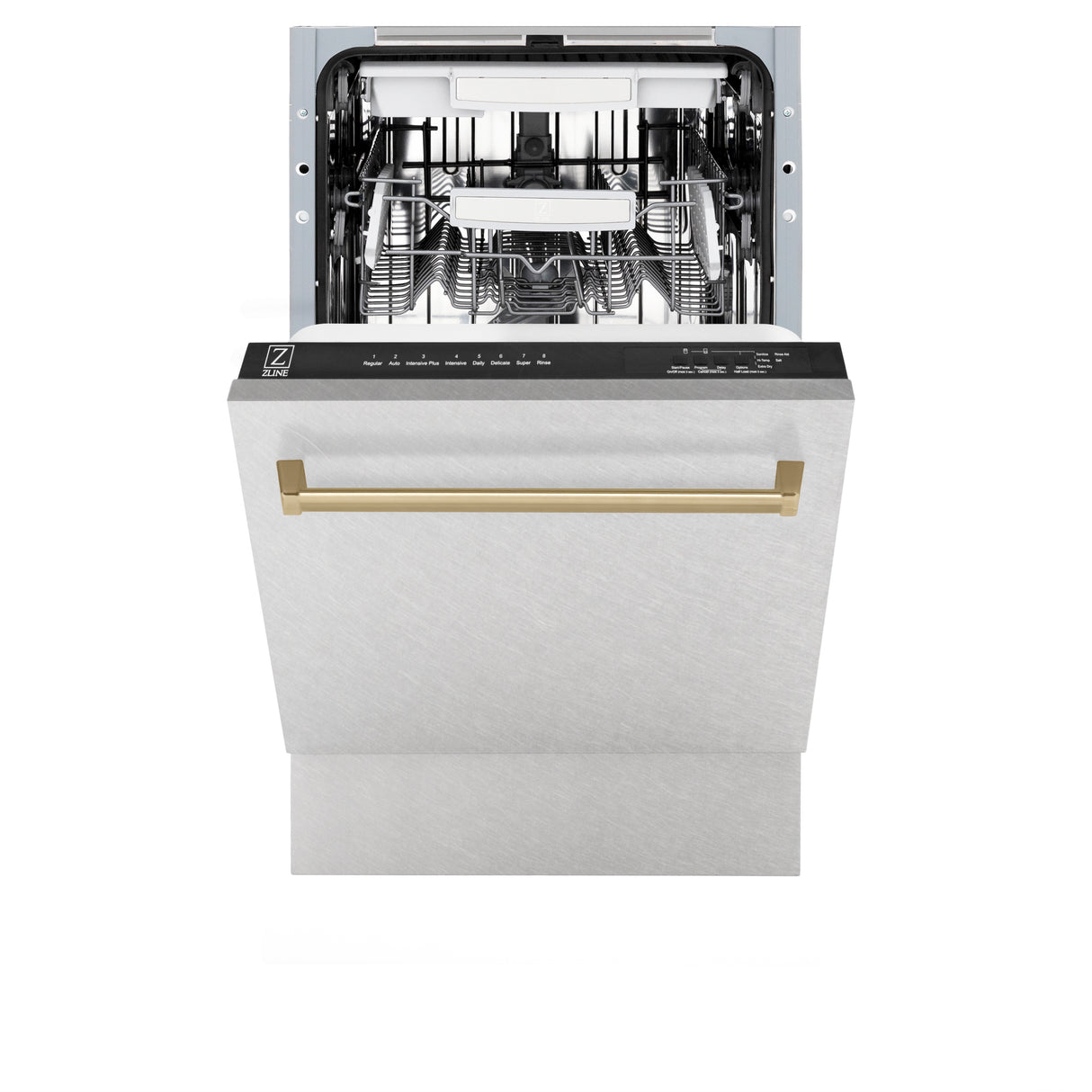 ZLINE Autograph Edition 18" Compact 3rd Rack Top Control Built-In Dishwasher in Fingerprint Resistant Stainless Steel with Champagne Bronze Handle, 51dBa (DWVZ-SN-18-CB)