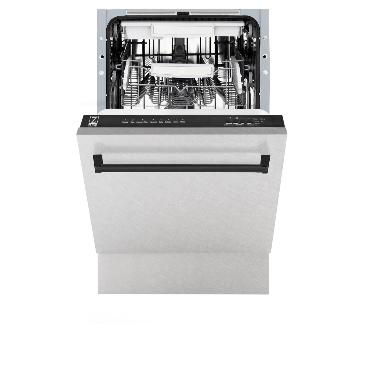 ZLINE Autograph Edition 18" Compact 3rd Rack Top Control Built-In Dishwasher in Fingerprint Resistant Stainless Steel with Matte Black Handle, 51dBa (DWVZ-SN-18-MB)