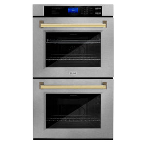 ZLINE 30" Autograph Edition Double Wall Oven with Self Clean and True Convection in Fingerprint Resistant Stainless Steel and Gold (AWDSZ-30-G)