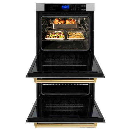 ZLINE 30" Autograph Edition Double Wall Oven with Self Clean and True Convection in Fingerprint Resistant Stainless Steel and Gold (AWDSZ-30-G)