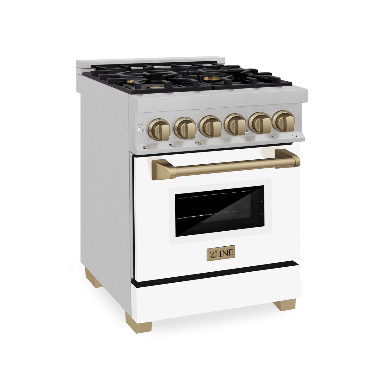 ZLINE Autograph Edition 24" 2.8 cu ft Dual Fuel Range with Gas Stove and Electric Oven in Fingerprint Resistant Stainless Steel with White Matte Door and Champagne Bronze Accents (RASZ-WM-24-CB)