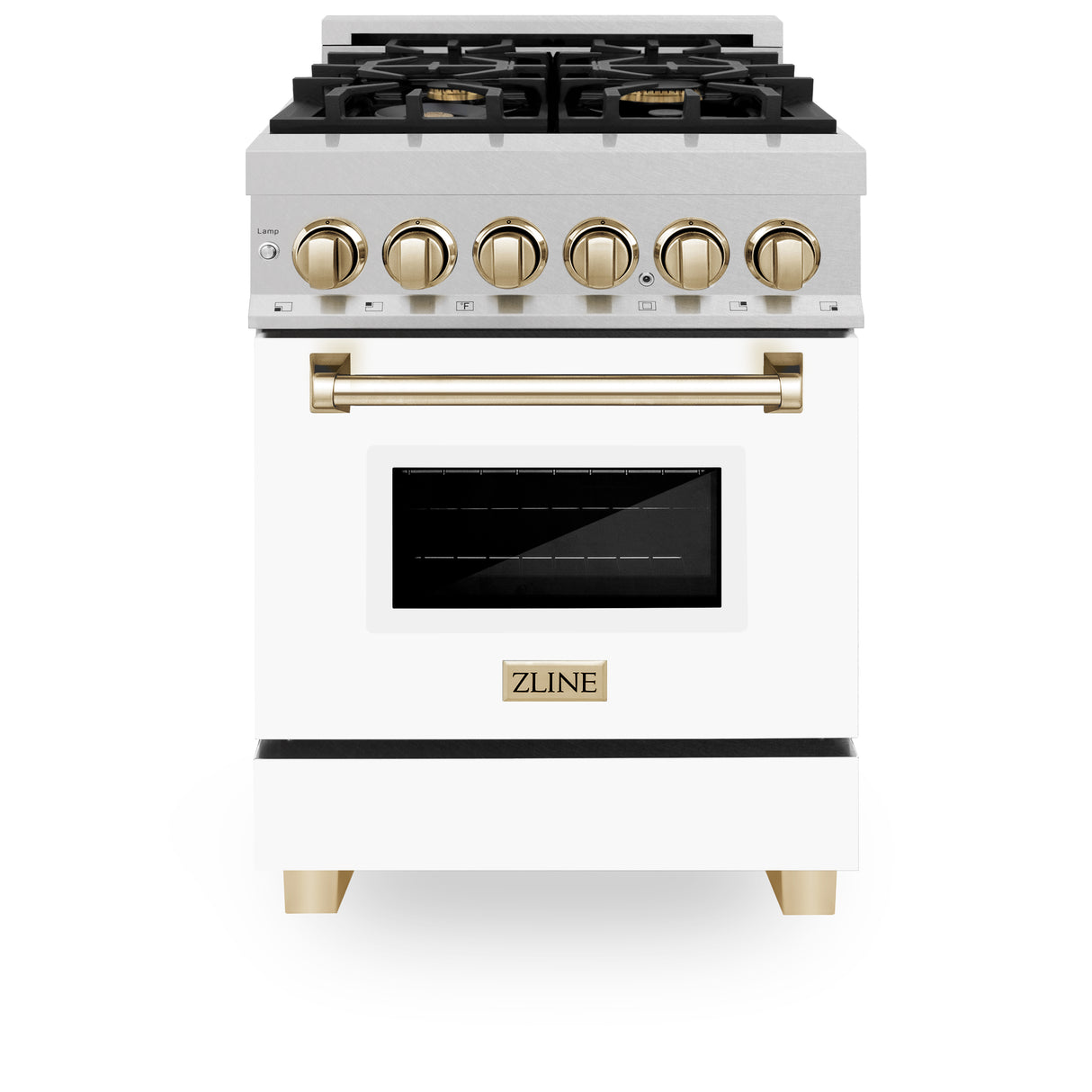 ZLINE Autograph Edition 24" 2.8 cu ft Dual Fuel Range with Gas Stove and Electric Oven in Fingerprint Resistant Stainless Steel with White Matte Door and Gold Accents (RASZ-WM-24-G)