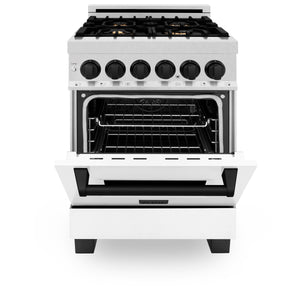 ZLINE Autograph Edition 24" 2.8 cu ft Dual Fuel Range with Gas Stove and Electric Oven in Fingerprint Resistant Stainless Steel with White Matte Door and Matte Black Accents (RASZ-WM-24-MB)