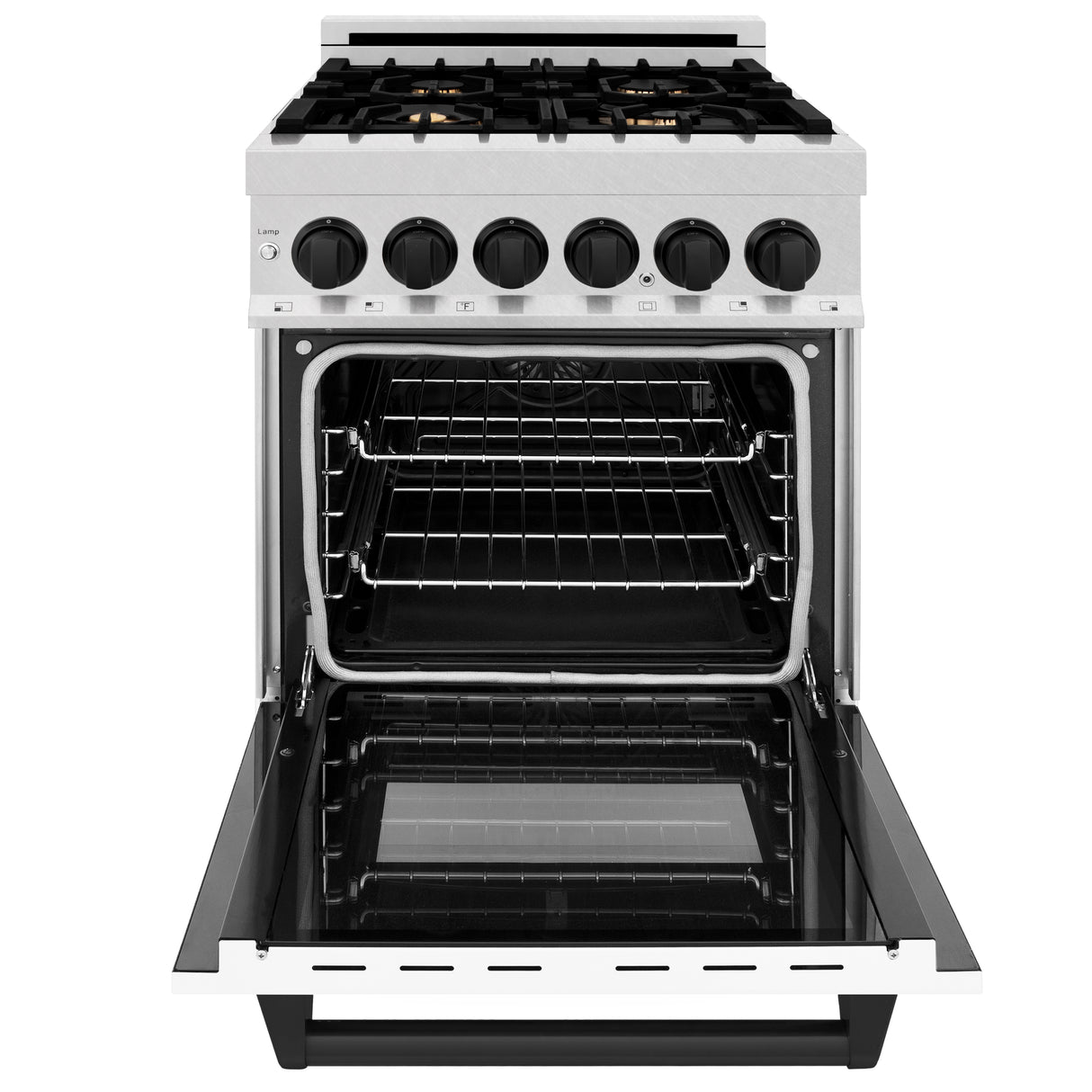 ZLINE Autograph Edition 24" 2.8 cu ft Dual Fuel Range with Gas Stove and Electric Oven in Fingerprint Resistant Stainless Steel with White Matte Door and Matte Black Accents (RASZ-WM-24-MB)