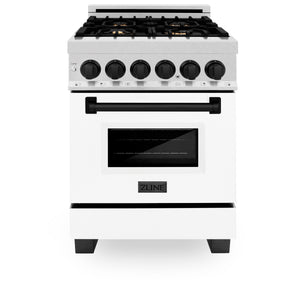 ZLINE Autograph Edition 24" 2.8 cu ft Dual Fuel Range with Gas Stove and Electric Oven in Fingerprint Resistant Stainless Steel with White Matte Door and Matte Black Accents (RASZ-WM-24-MB)