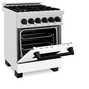 ZLINE Autograph Edition 24" 2.8 cu ft Dual Fuel Range with Gas Stove and Electric Oven in Fingerprint Resistant Stainless Steel with White Matte Door and Matte Black Accents (RASZ-WM-24-MB)