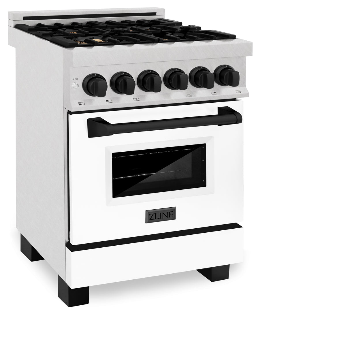 ZLINE Autograph Edition 24" 2.8 cu ft Dual Fuel Range with Gas Stove and Electric Oven in Fingerprint Resistant Stainless Steel with White Matte Door and Matte Black Accents (RASZ-WM-24-MB)