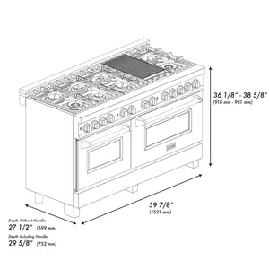 ZLINE Autograph Edition 60" 7.4 cu ft Dual Fuel Range with Gas Stove and Electric Oven in Black Stainless Steel with Champagne Bronze Accents (RABZ-60-CB)