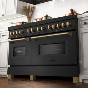 ZLINE Autograph Edition 60" 7.4 cu ft Dual Fuel Range with Gas Stove and Electric Oven in Black Stainless Steel with Champagne Bronze Accents (RABZ-60-CB)