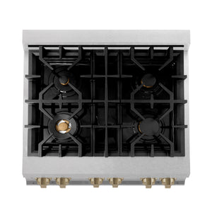 ZLINE Autograph Edition 30" 4.0 cu ft Dual Fuel Range with Gas Stove and Electric Oven in Fingerprint Resistant Stainless Steel with Champagne Bronze Accents (RASZ-SN-30-CB)