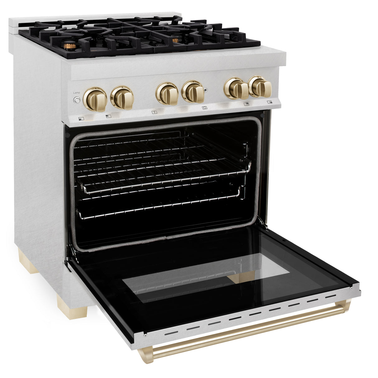 ZLINE Autograph Edition 30" 4.0 cu ft Dual Fuel Range with Gas Stove and Electric Oven in Fingerprint Resistant Stainless Steel with Gold Accents (RASZ-SN-30-G)