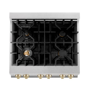 ZLINE Autograph Edition 30" 4.0 cu ft Dual Fuel Range with Gas Stove and Electric Oven in Fingerprint Resistant Stainless Steel with Gold Accents (RASZ-SN-30-G)