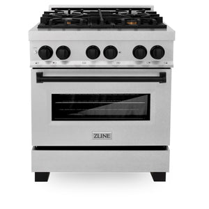 ZLINE Autograph Edition 30" 4.0 cu ft Dual Fuel Range with Gas Stove and Electric Oven in Fingerprint Resistant Stainless Steel with Matte Black Accents (RASZ-SN-30-MB)