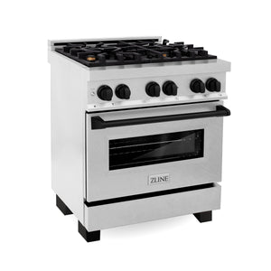 ZLINE Autograph Edition 30" 4.0 cu ft Dual Fuel Range with Gas Stove and Electric Oven in Fingerprint Resistant Stainless Steel with Matte Black Accents (RASZ-SN-30-MB)